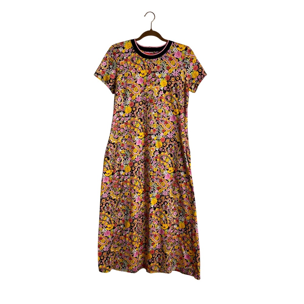 La DoubleJ Sporty Swing Dress L Psychedelic Floral Paisley 60s Style Mod Midi